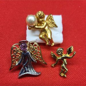 VTG Angel Pins Brooches Set of 3